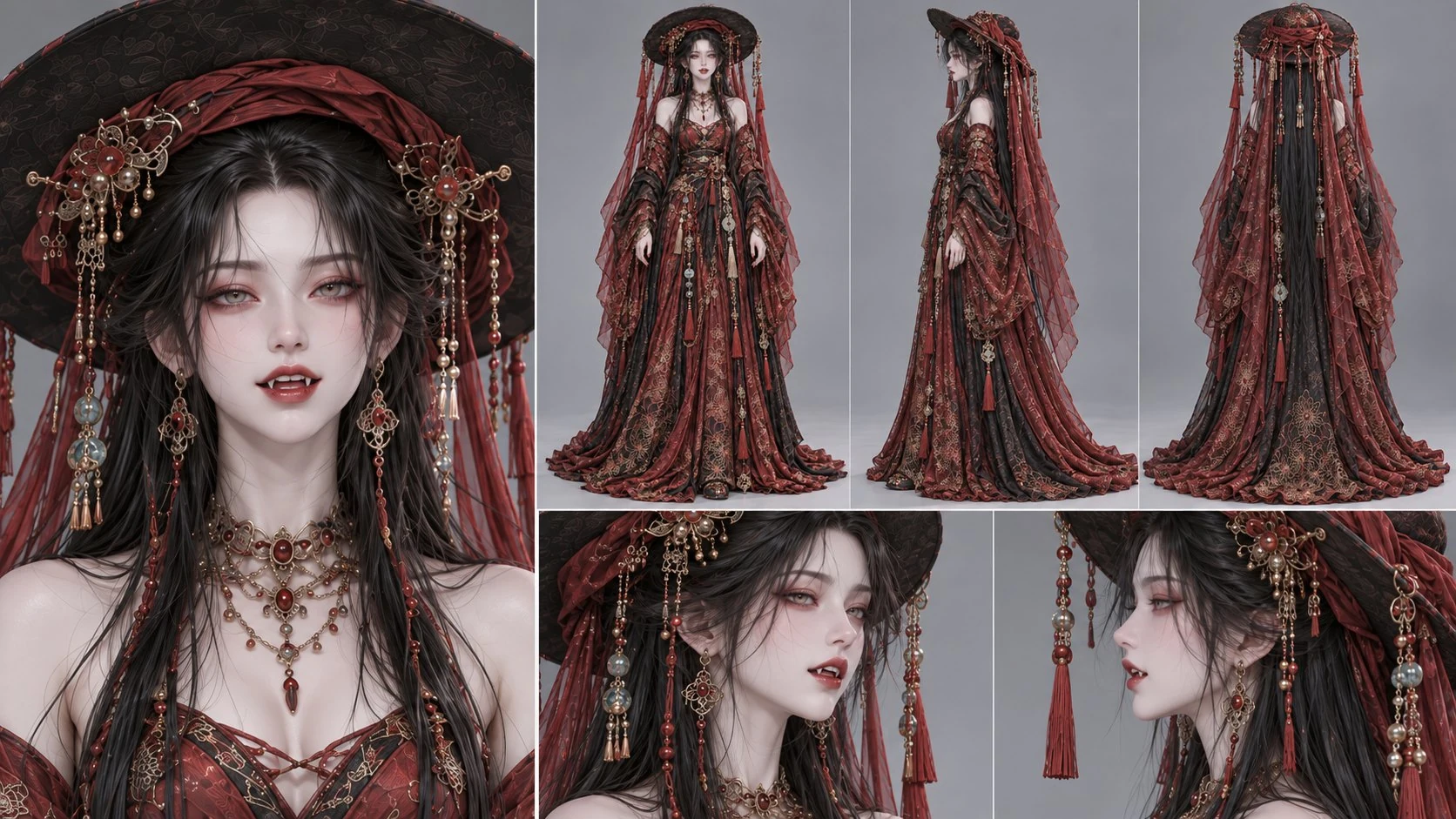 红衣黑帽女性